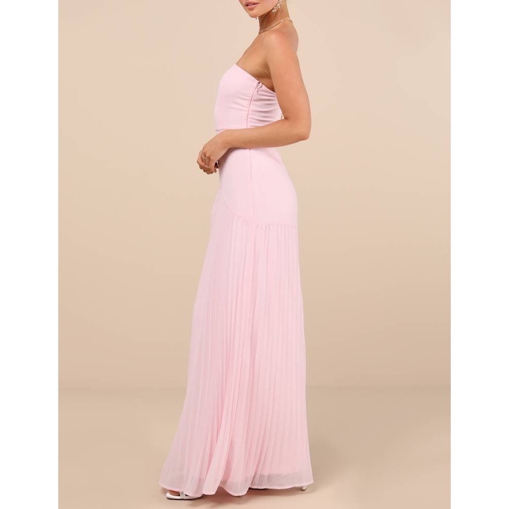 NWT Lulus Celebratory Aesthetic Blush Pink Pleated Strapless Maxi Dress Large